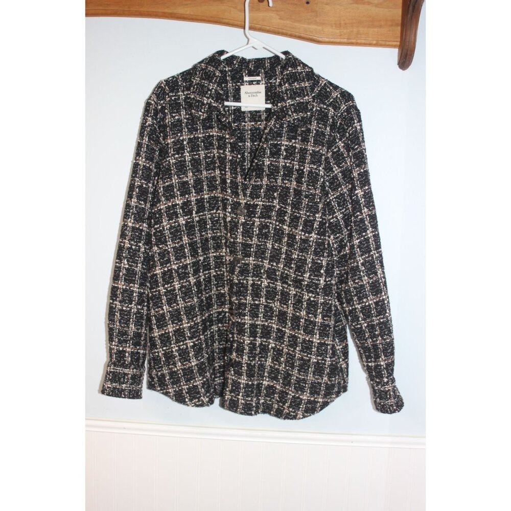 Abercrombie & Fitch Oversized Black & White Tweed Plaid Button-Up Womens XL